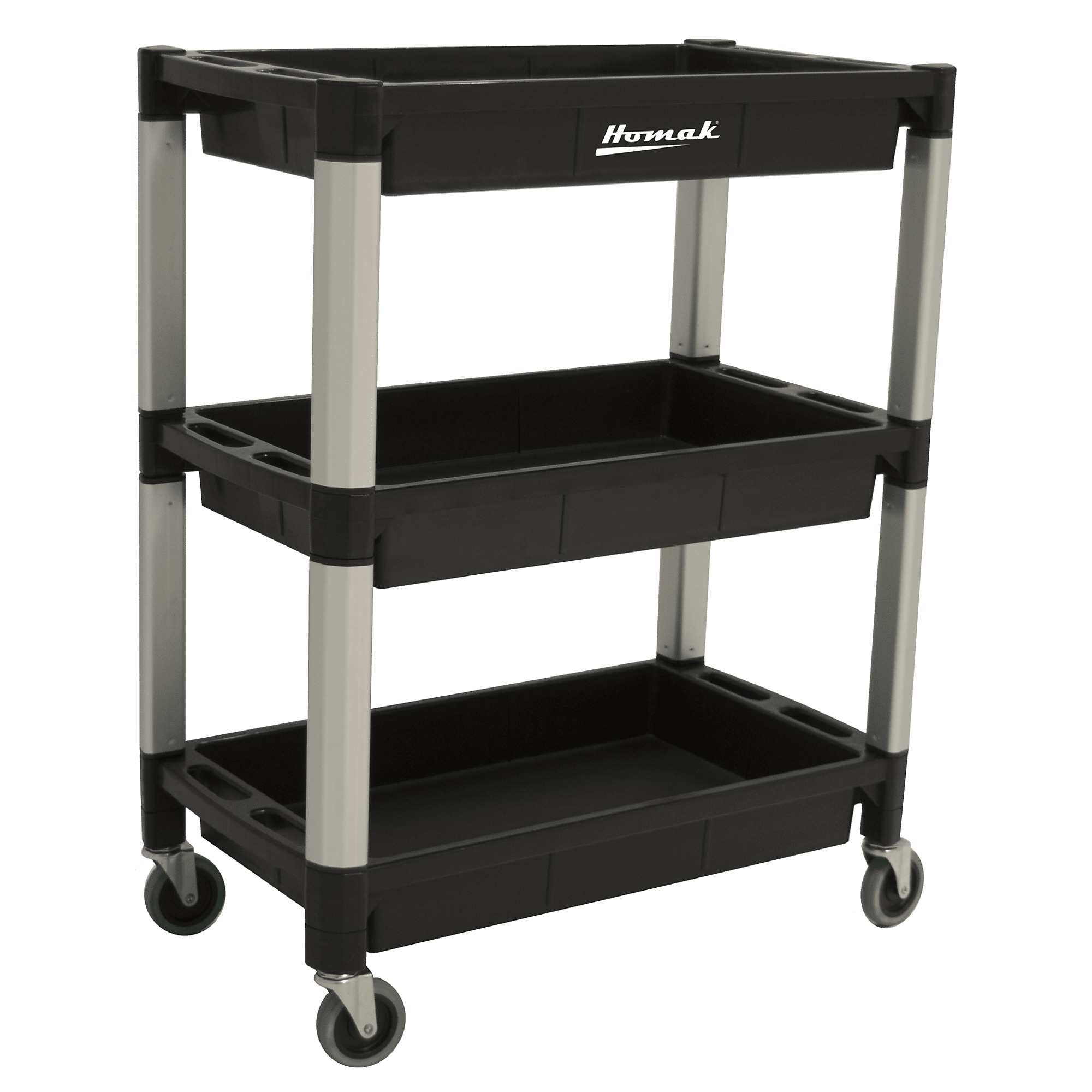 Homak, 30" X 16" Poly Propylene 3 Shelf Util Cart, Black, High-density polyethylene, Model #PP06032031